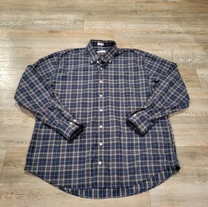 Peter Millar Button Down Dress Shirt Navy Blue Plaid Casual Mens Size XL